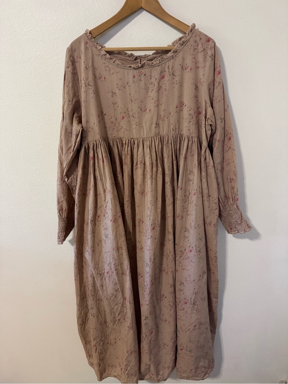 Les Ours Old Rose Liberty Print Midi Dress Long Sleeve Smock Cuff Prairie-L